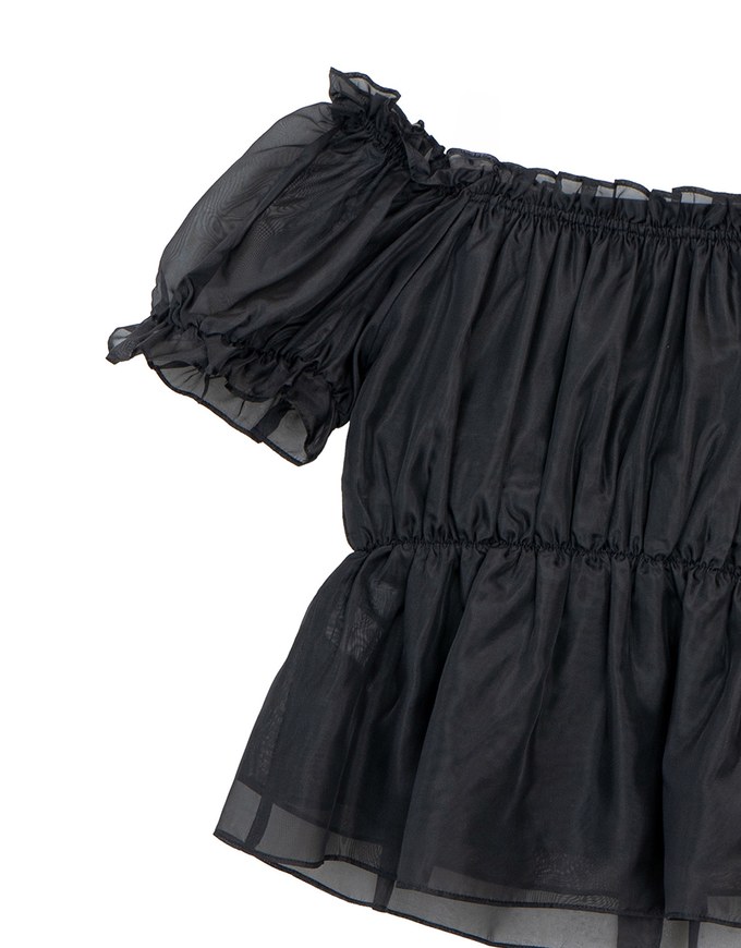 Off Shoulder Sheer Ruffle Chiffon Padded Top