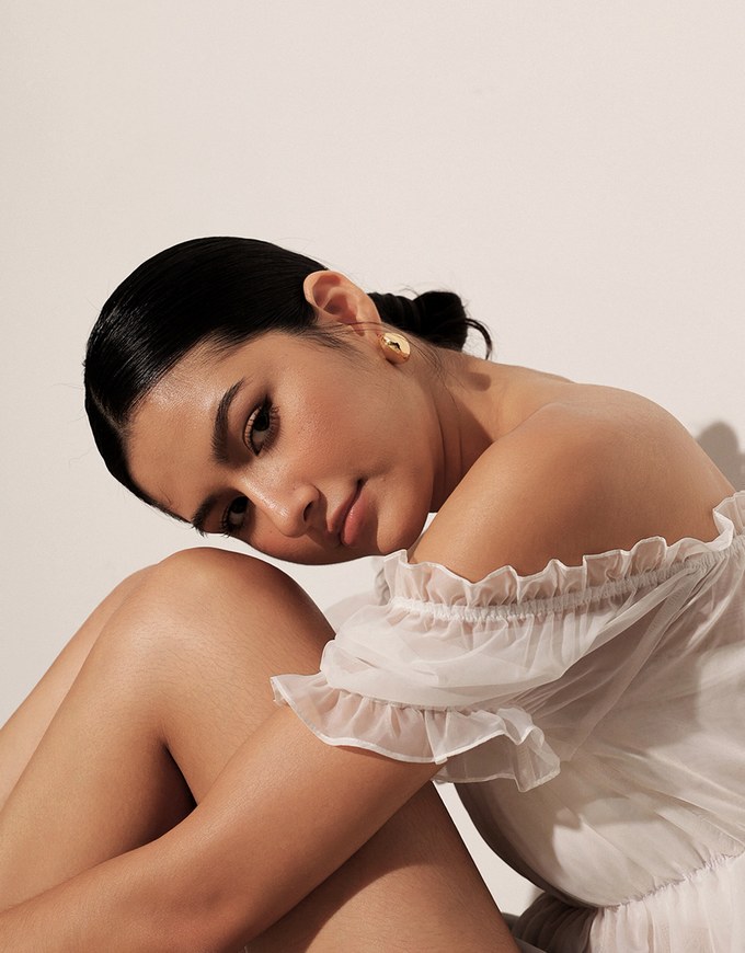 Off Shoulder Sheer Ruffle Chiffon Padded Top