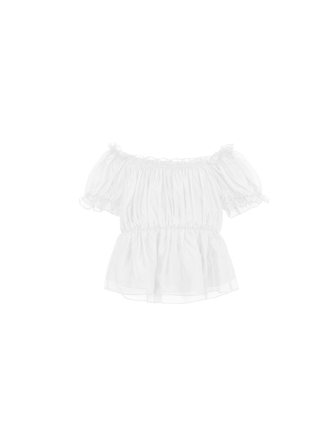 Off Shoulder Sheer Ruffle Chiffon Padded Top