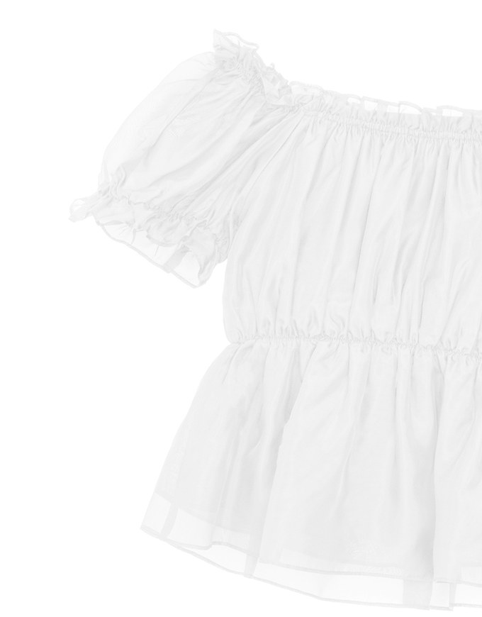 Off Shoulder Sheer Ruffle Chiffon Padded Top