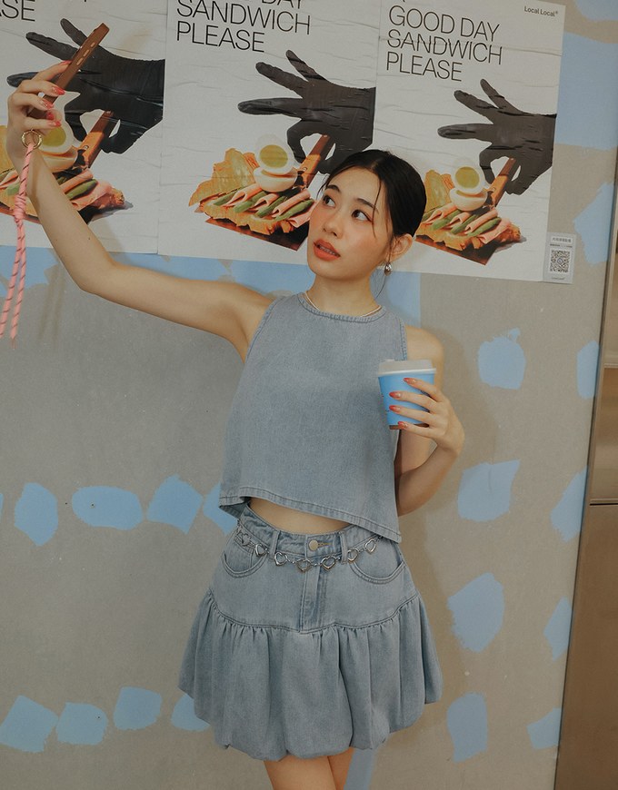 Washed Jeans Denim Sleeveless Cropped Vest Top