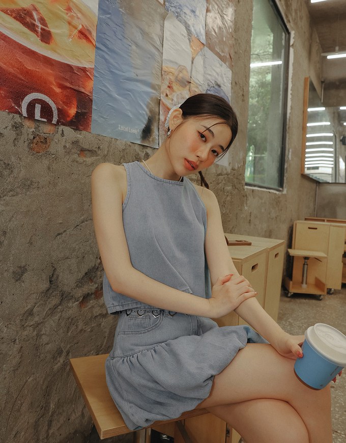 Washed Jeans Denim Sleeveless Cropped Vest Top