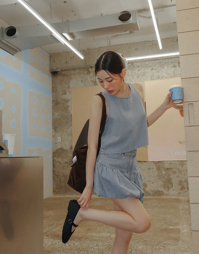 Washed Jeans Denim Sleeveless Cropped Vest Top