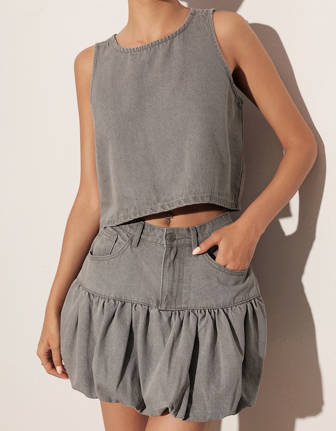 Washed Jeans Denim Sleeveless Cropped Vest Top