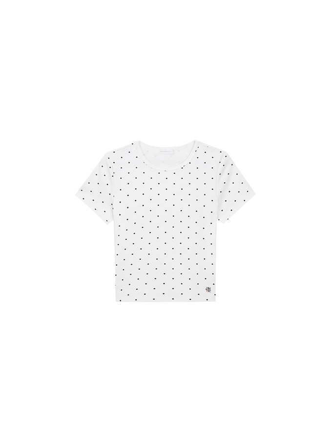 Classic Polka Dot Round Neck Fitted Knit Tee