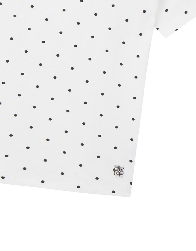 Classic Polka Dot Round Neck Fitted Knit Tee