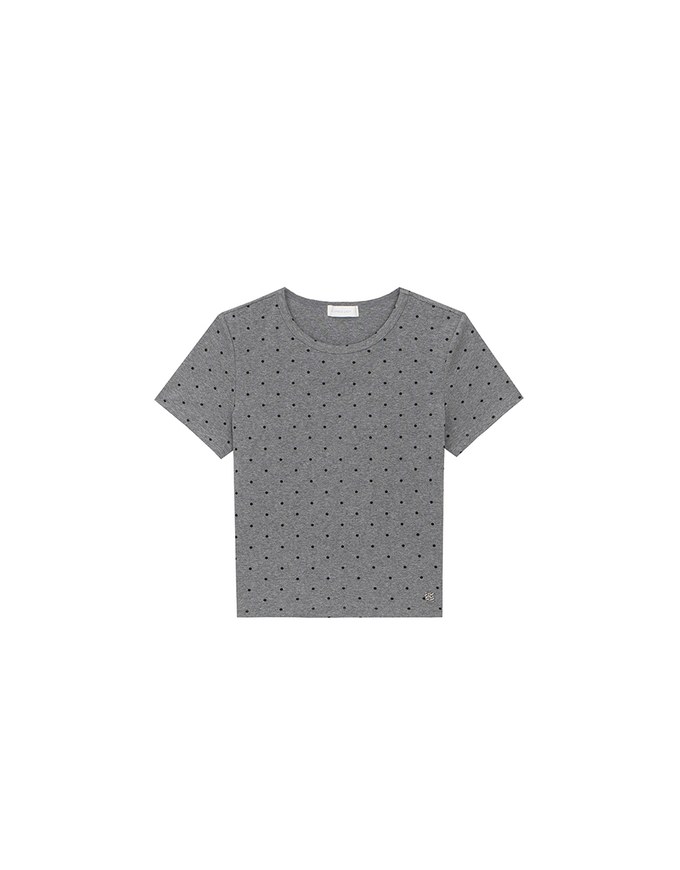 Classic Polka Dot Round Neck Fitted Knit Tee