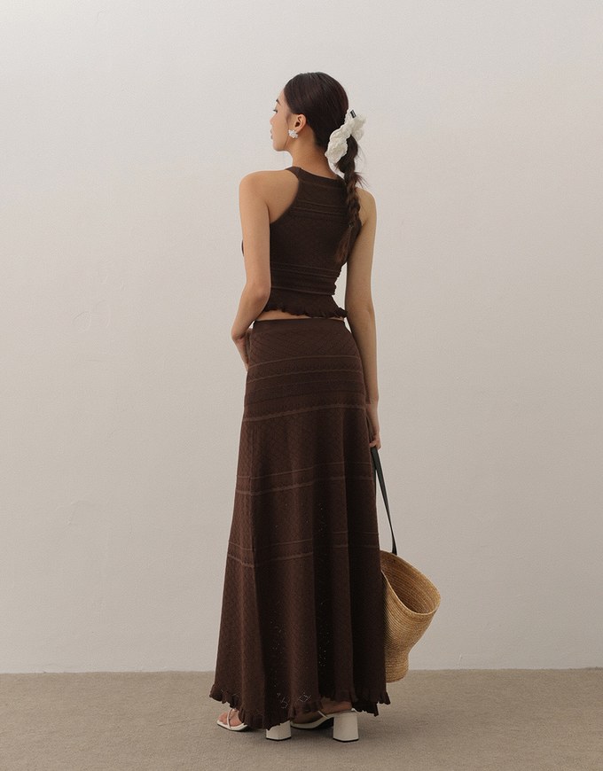 Argyle Textured Knit Flare Maxi Skirt