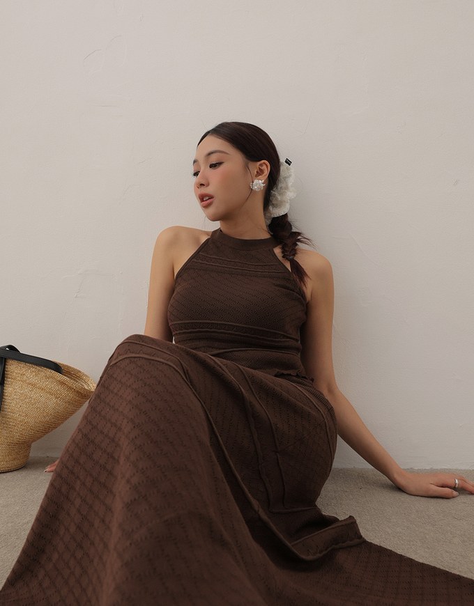 Argyle Textured Knit Flare Maxi Skirt