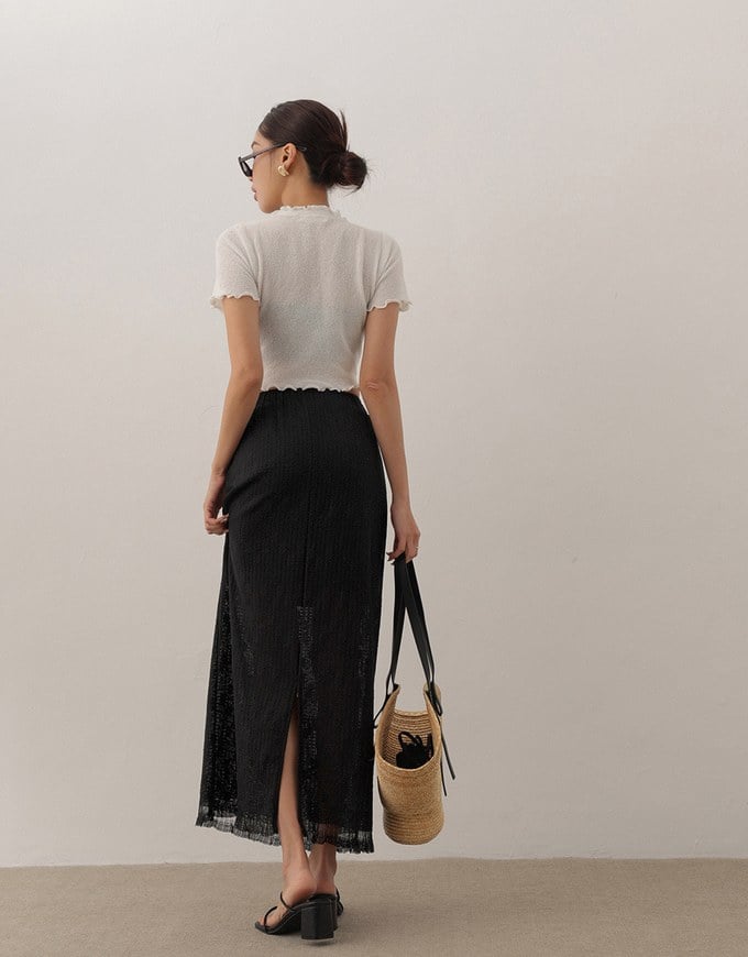 Crochet Inspired Sheer Knit Maxi Skirt