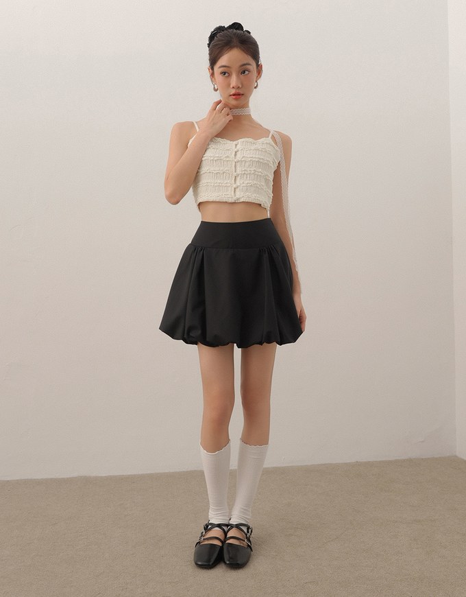 High Waist Bubble Silhouette Mini Skirt