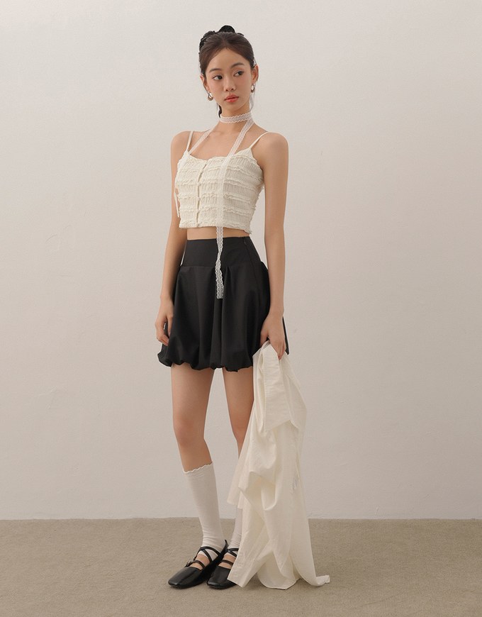 High Waist Bubble Silhouette Mini Skirt