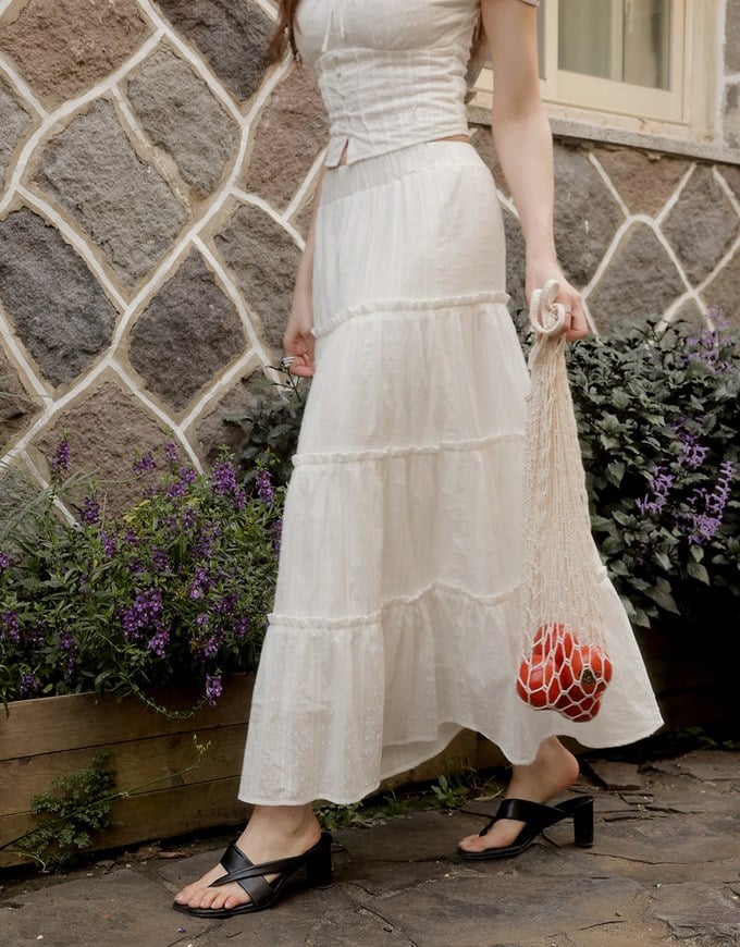 Flowy Polka Dot Tiered Maxi Skirt