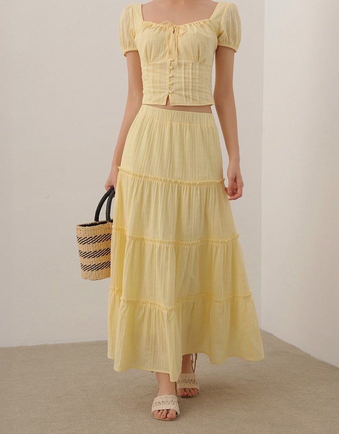 Flowy Polka Dot Tiered Maxi Skirt