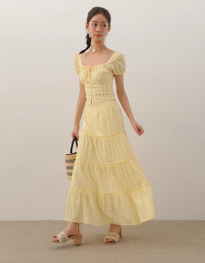 Flowy Polka Dot Tiered Maxi Skirt