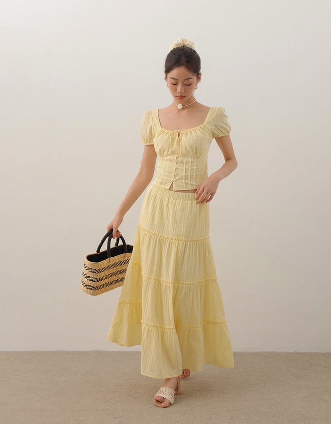 Flowy Polka Dot Tiered Maxi Skirt