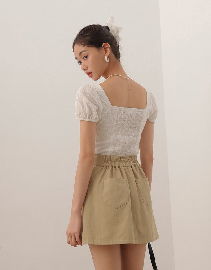Front Zip Up A LineMini Skirt with Cargo Inspired Flap Pockets