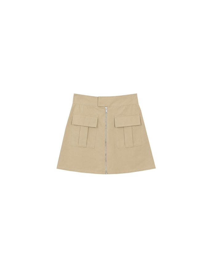 Front Zip Up A LineMini Skirt with Cargo Inspired Flap Pockets
