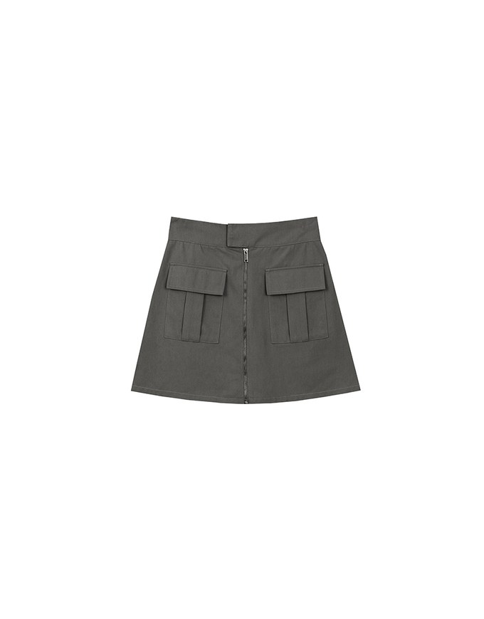 Front Zip Up A LineMini Skirt with Cargo Inspired Flap Pockets