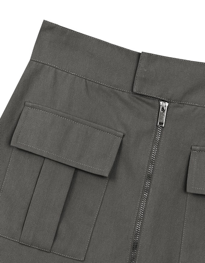 Front Zip Up A LineMini Skirt with Cargo Inspired Flap Pockets