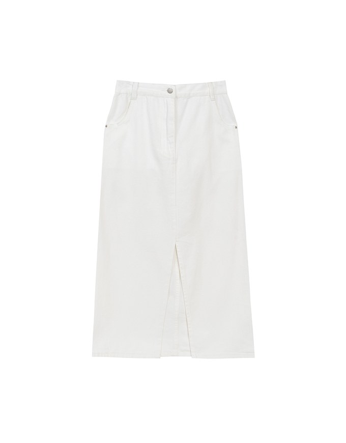 High Waist Jeans Denim Maxi Skirt with Front Slit Detail