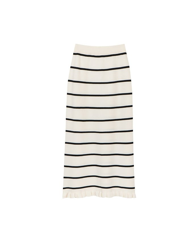 Striped Knit Maxi Skirt with Ruffled Hem
