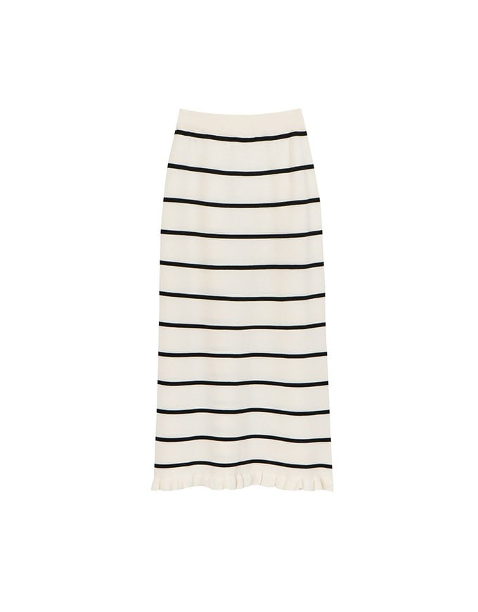 Striped Knit Maxi Skirt with Ruffled Hem
