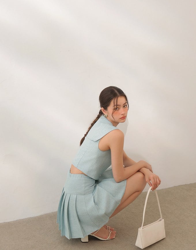 High Waist A Line Tailored Pleated Mini Skirt