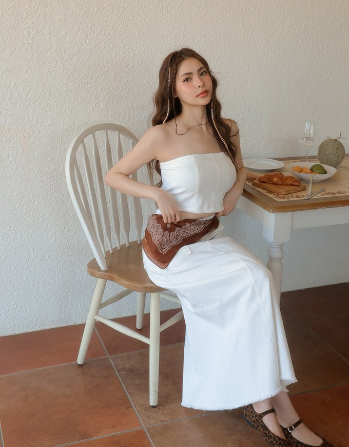 Raw Hem High Waist Front Pocket A Line Cargo Maxi Skirt