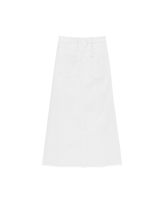 Raw Hem High Waist Front Pocket A Line Cargo Maxi Skirt