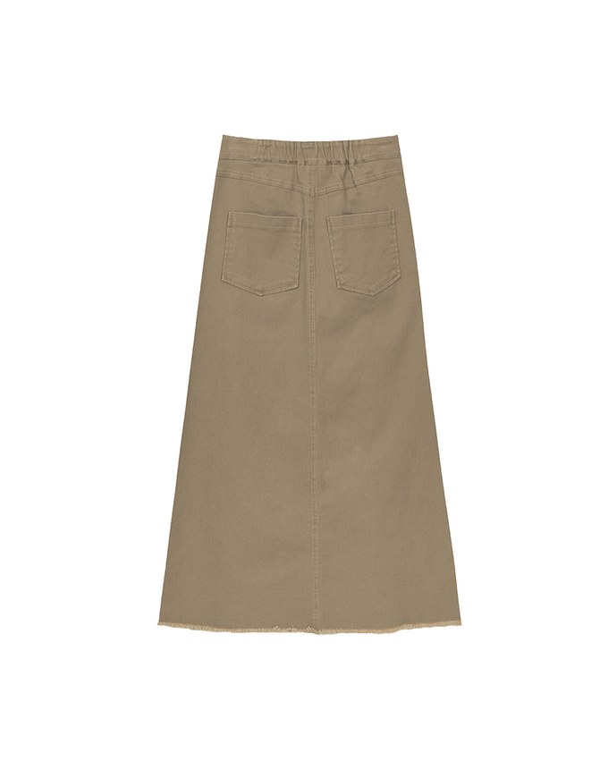 Raw Hem High Waist Front Pocket A Line Cargo Maxi Skirt
