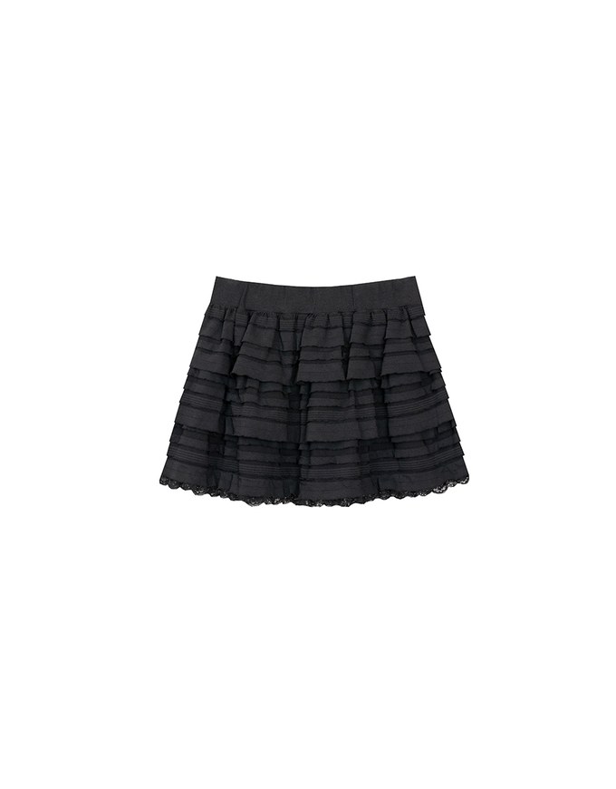 Layered Lace Trim Tiered Mini Skirt
