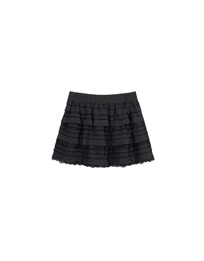 Layered Lace Trim Tiered Mini Skirt