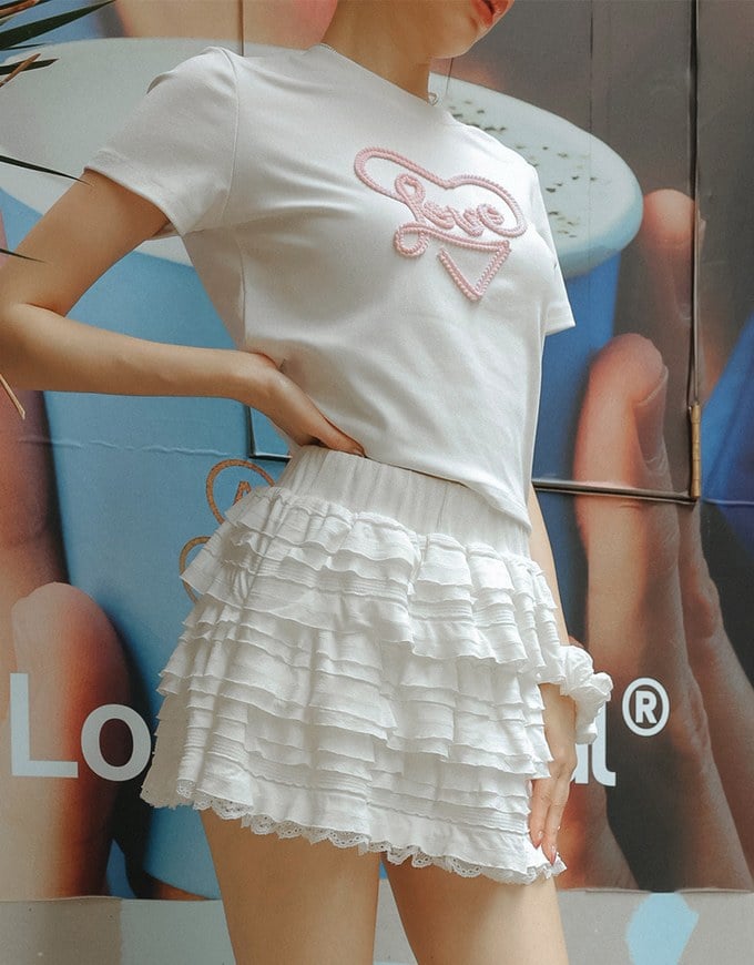 Layered Lace Trim Tiered Mini Skirt