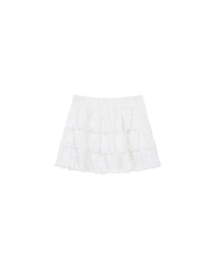 Layered Lace Trim Tiered Mini Skirt