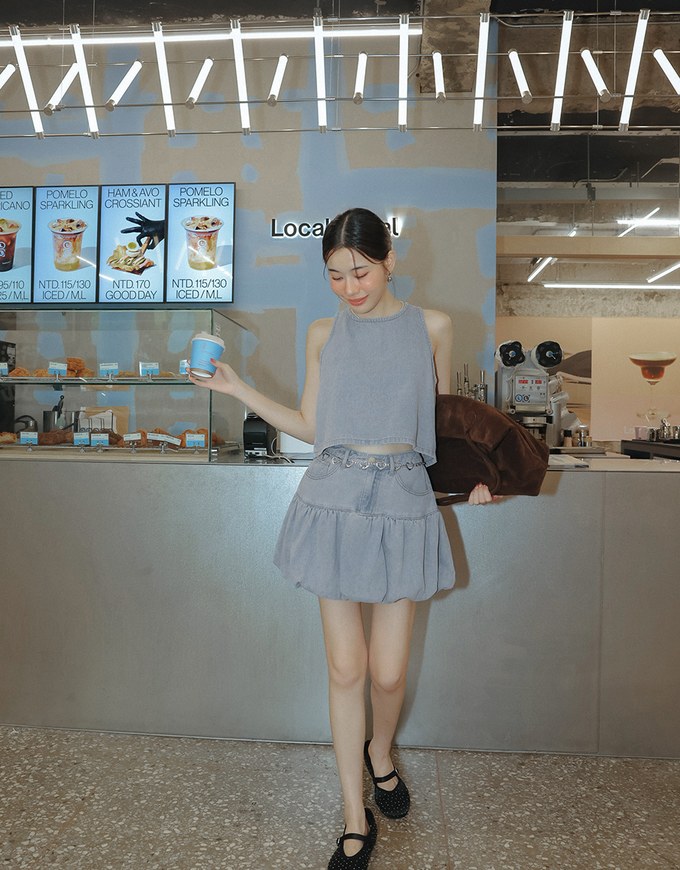 Washed Jeans Denim Gathered Bubble Mini Skirt