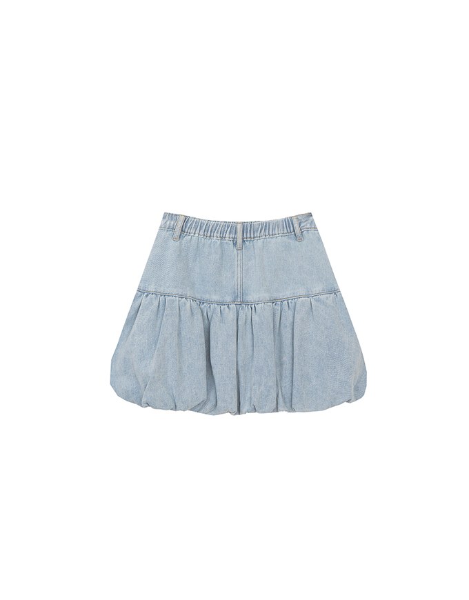 Washed Jeans Denim Gathered Bubble Mini Skirt
