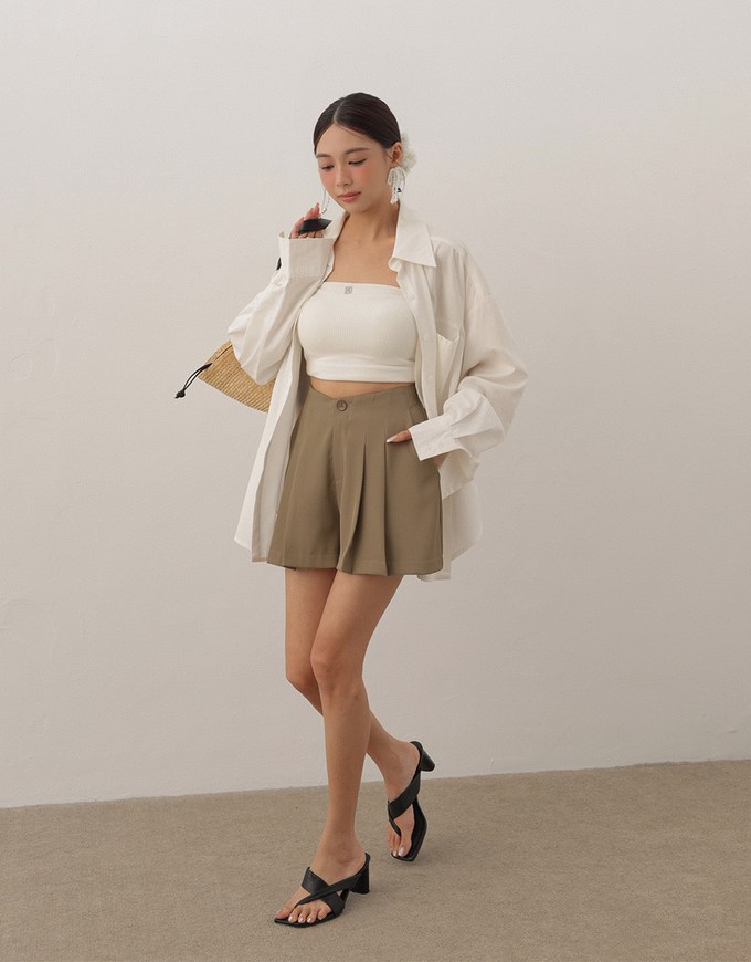 High Waist Pleated A Line Shorts