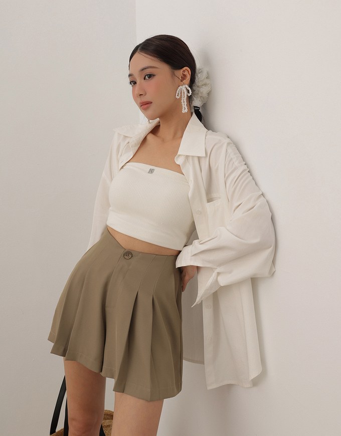 High Waist Pleated A Line Shorts