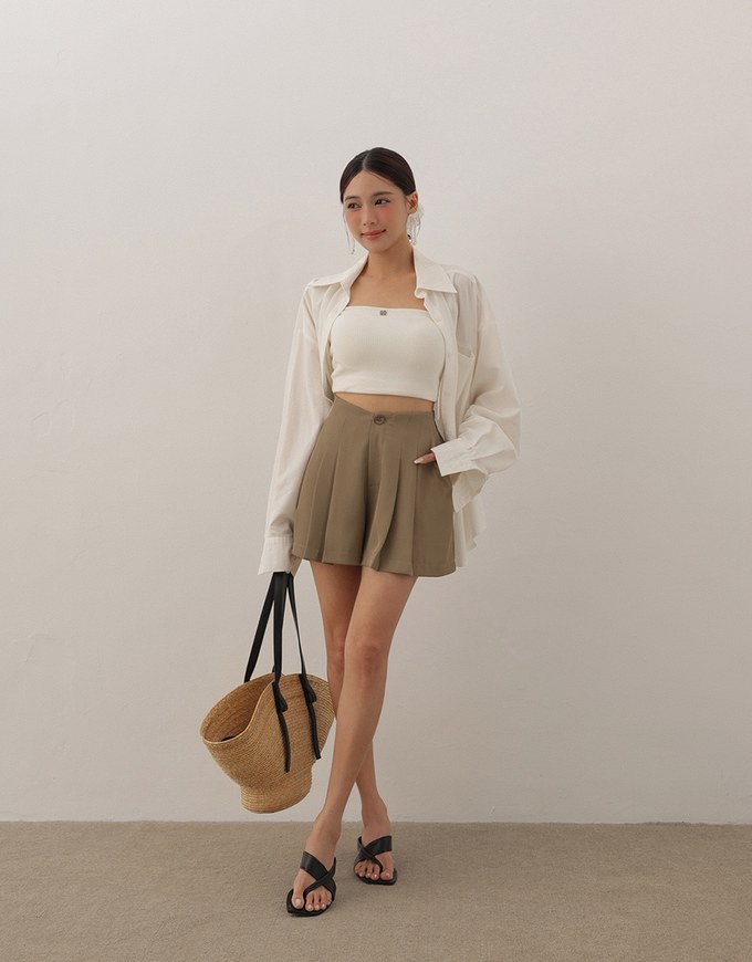 High Waist Pleated A Line Shorts
