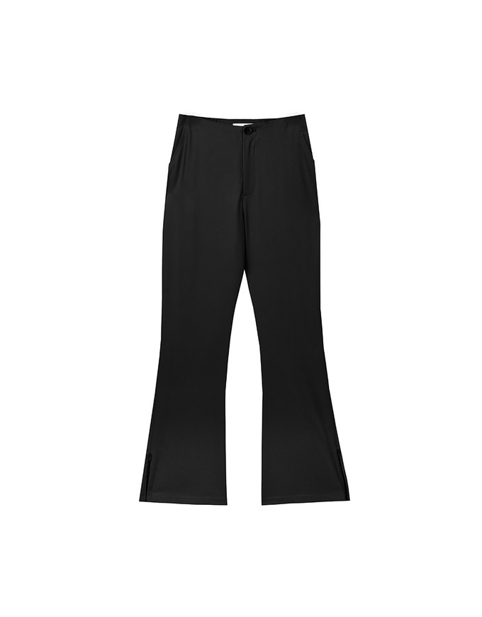 Minimal High Waist Flare Pants with Front Side Slit Detail
