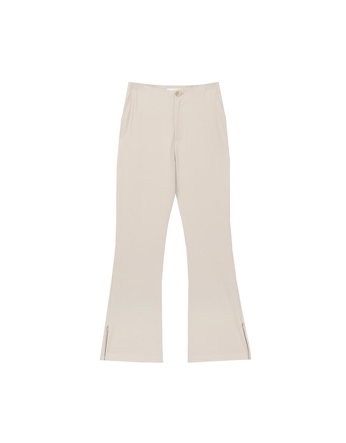 Minimal High Waist Flare Pants with Front Side Slit Detail