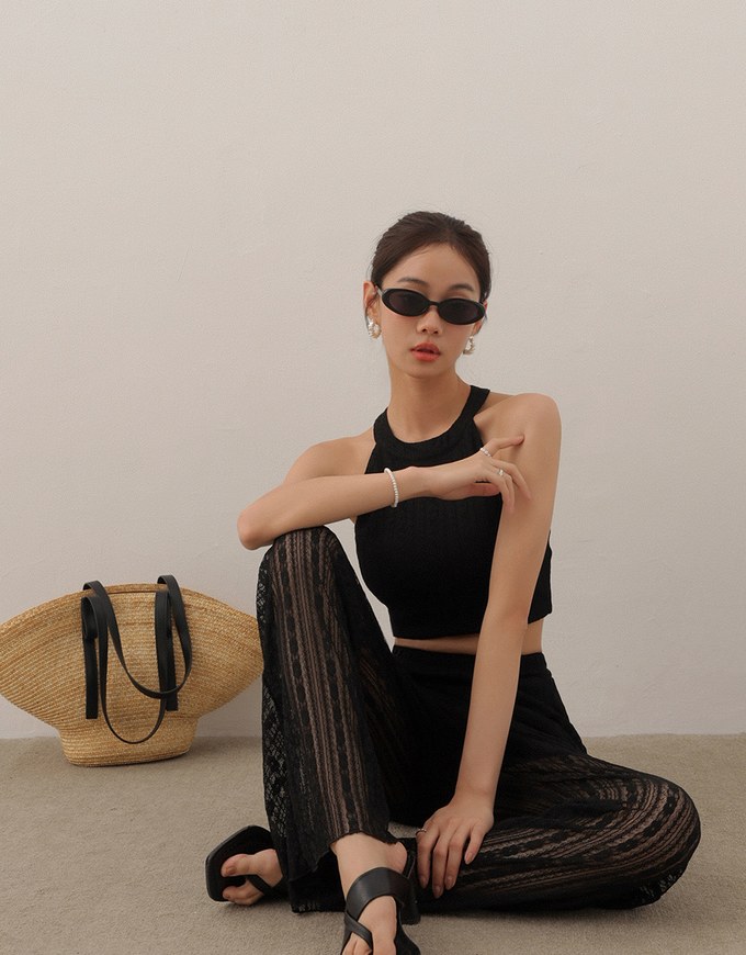 Sheer Lace Straight Leg Overlay Pants with Inner Shorts