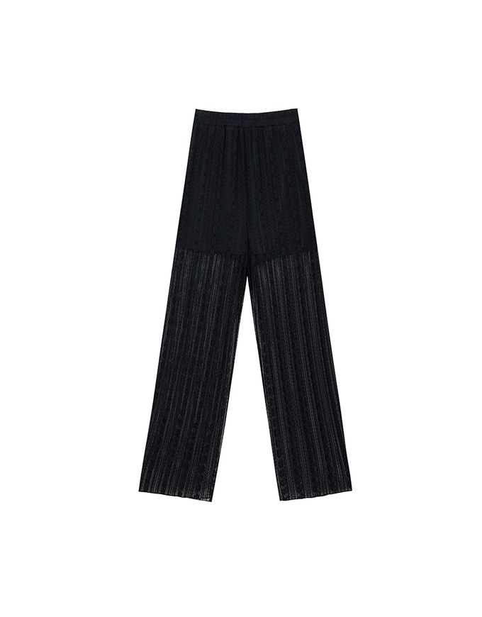 Sheer Lace Straight Leg Overlay Pants with Inner Shorts