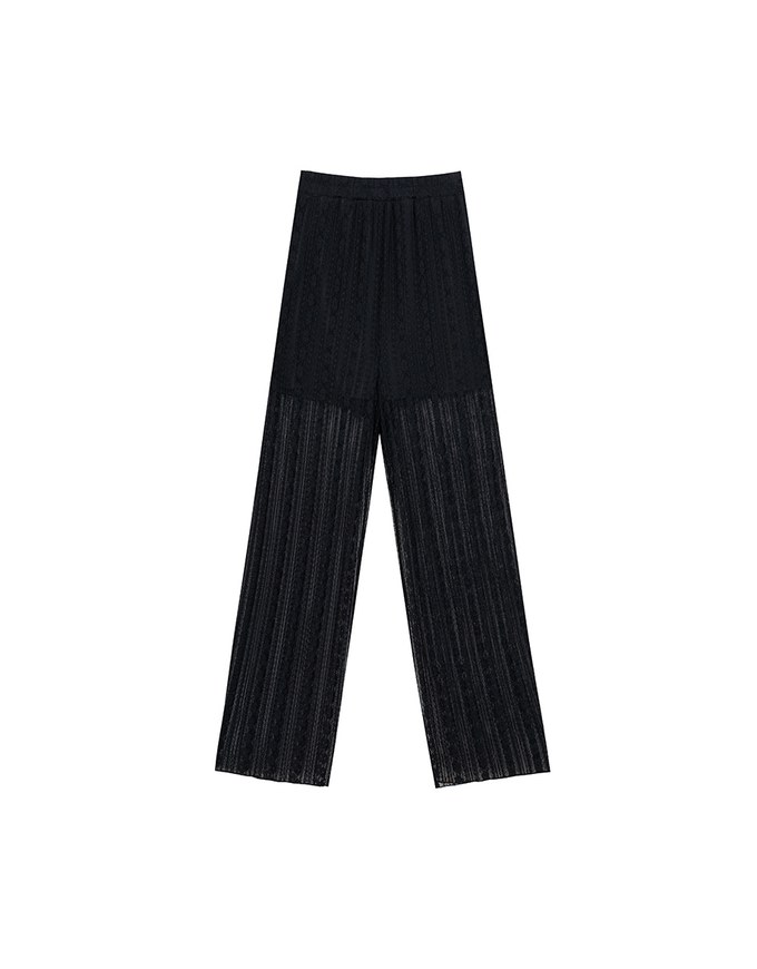 Sheer Lace Straight Leg Overlay Pants with Inner Shorts