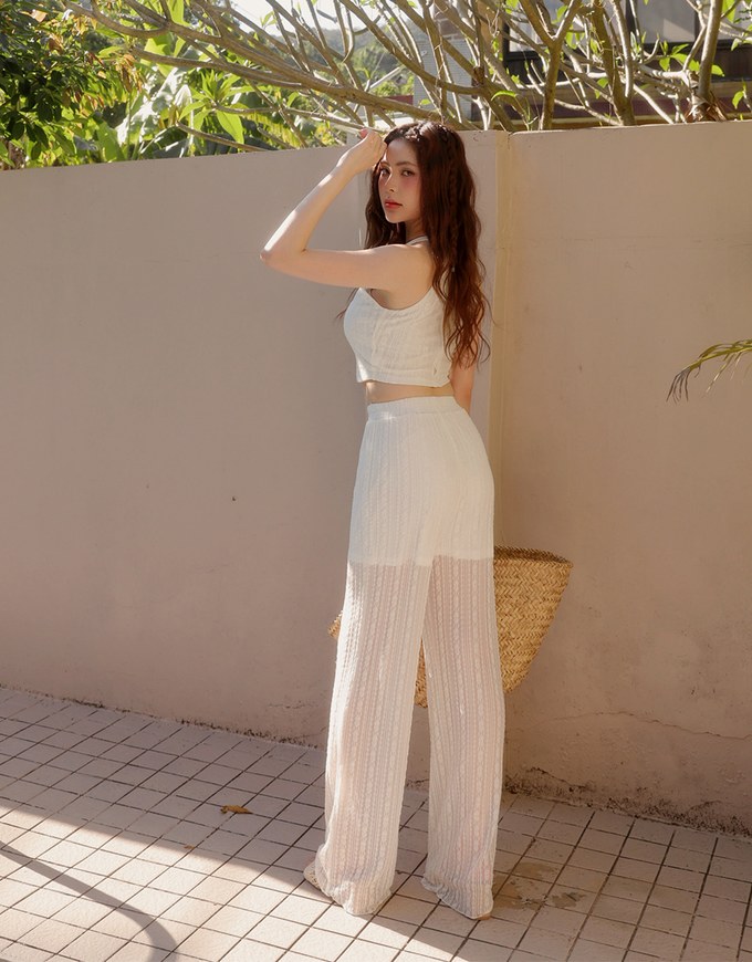 Sheer Lace Straight Leg Overlay Pants with Inner Shorts