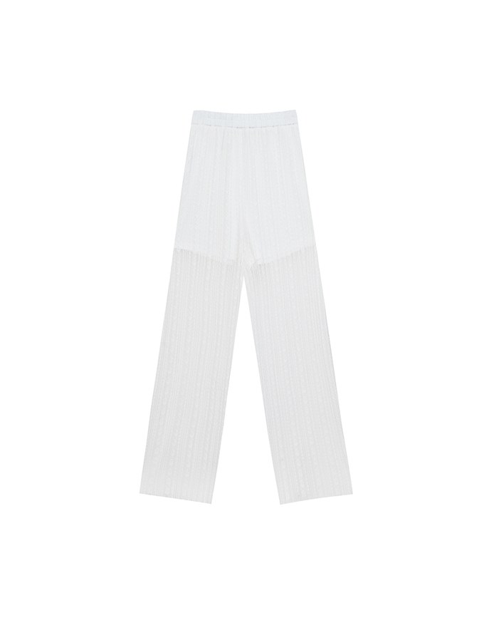 Sheer Lace Straight Leg Overlay Pants with Inner Shorts
