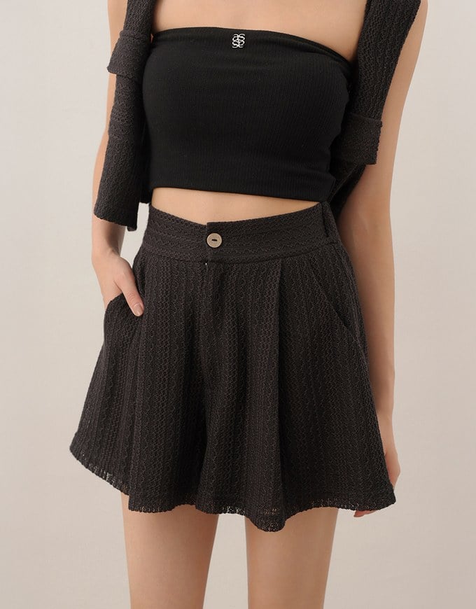 Lace Crochet Inspired Knit Pleated Short