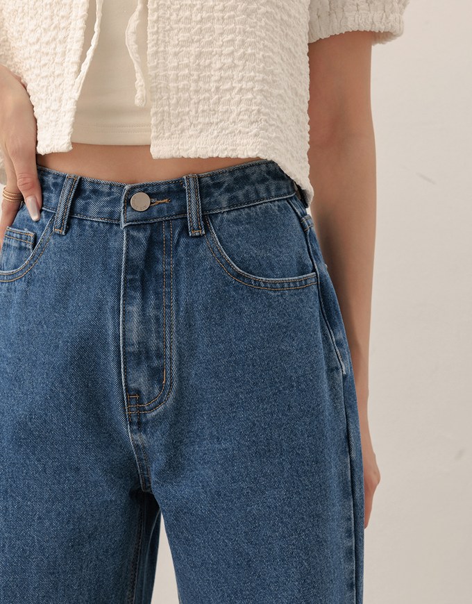 Asymmetric Ripped Frayed Hem Slim Fit Straight Leg Jeans Denim Pants