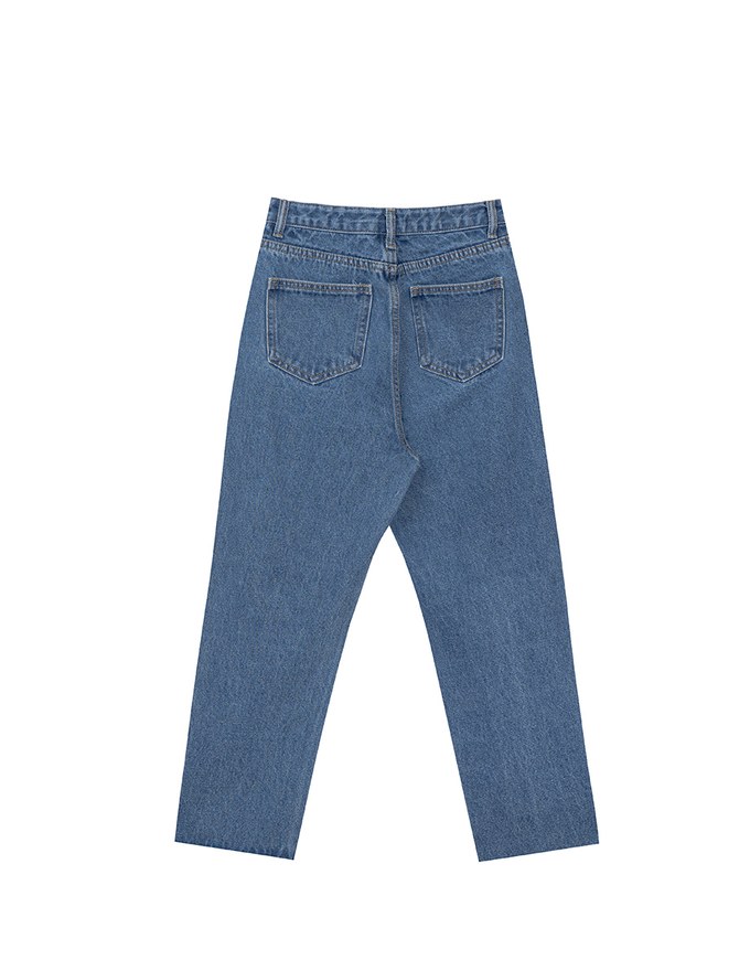 Asymmetric Ripped Frayed Hem Slim Fit Straight Leg Jeans Denim Pants